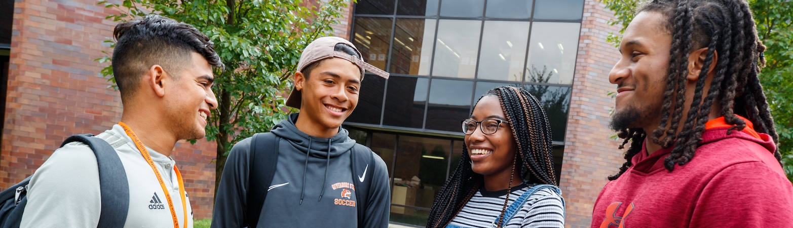 Students talking outside of campus